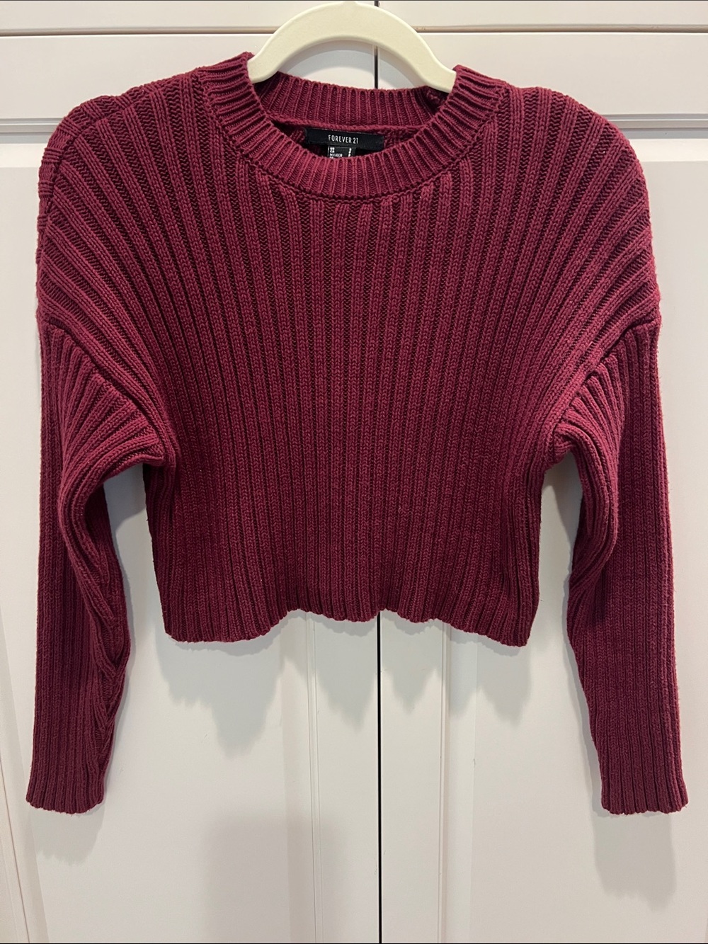 Forever 21 Ribbed Cropped Crew Sweater - Berry Plum small